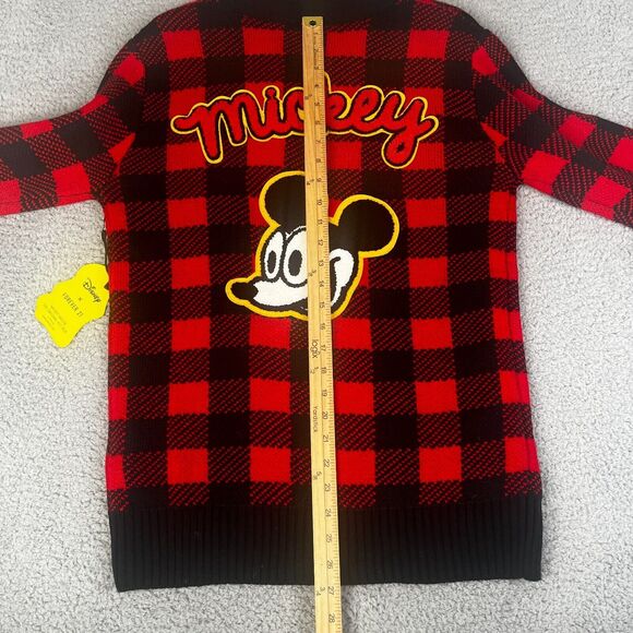 Mickey Mouse Cardigan Sweater Womens Small Red Buffalo Plaid Disney Forever 21 - Picture 8 of 11